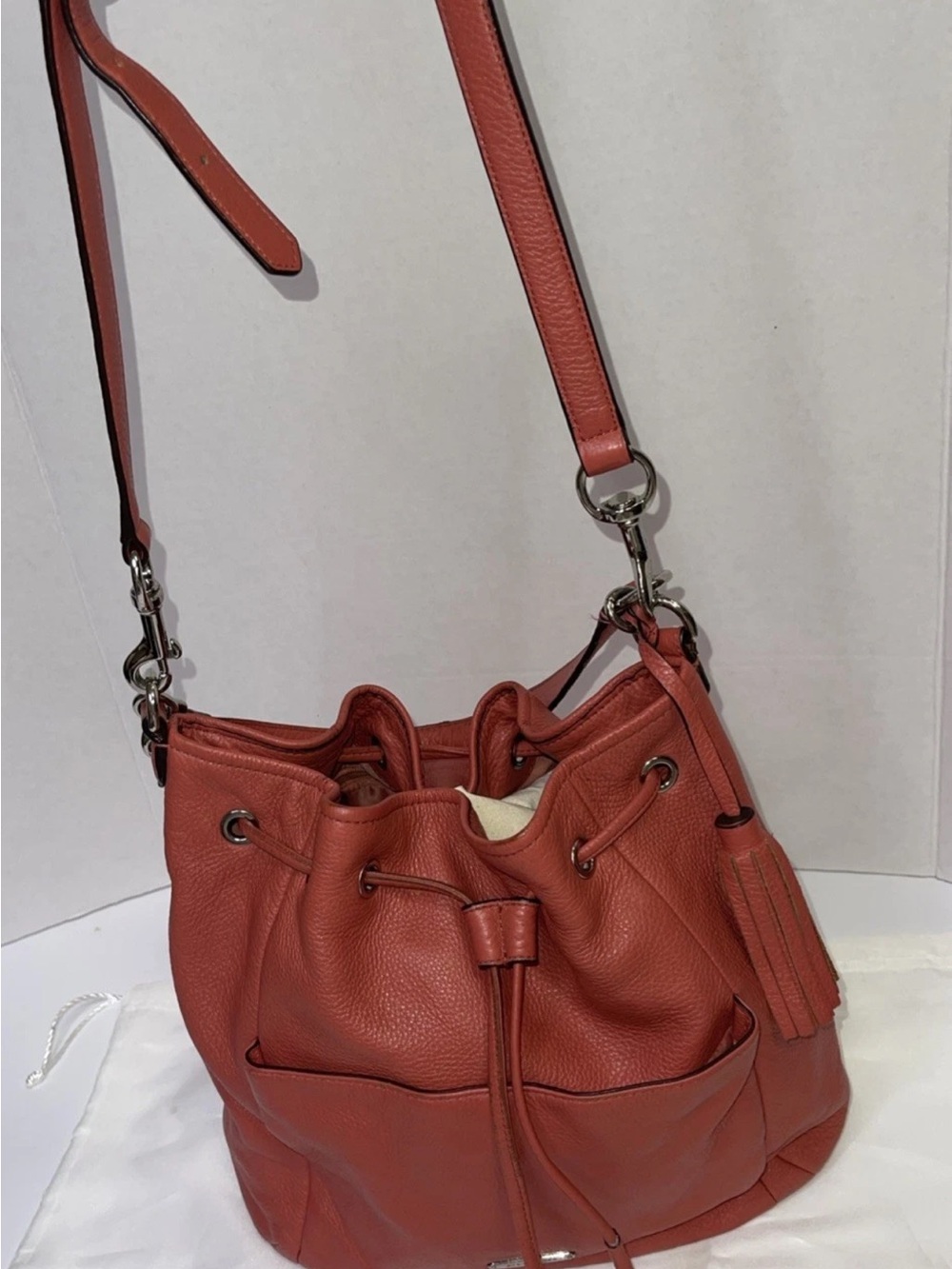 VTG Coach Avery F27003 Coral Leather Drawstring Crossbody Shoulder Bag AUTHENTIC - Picture 7 of 15
